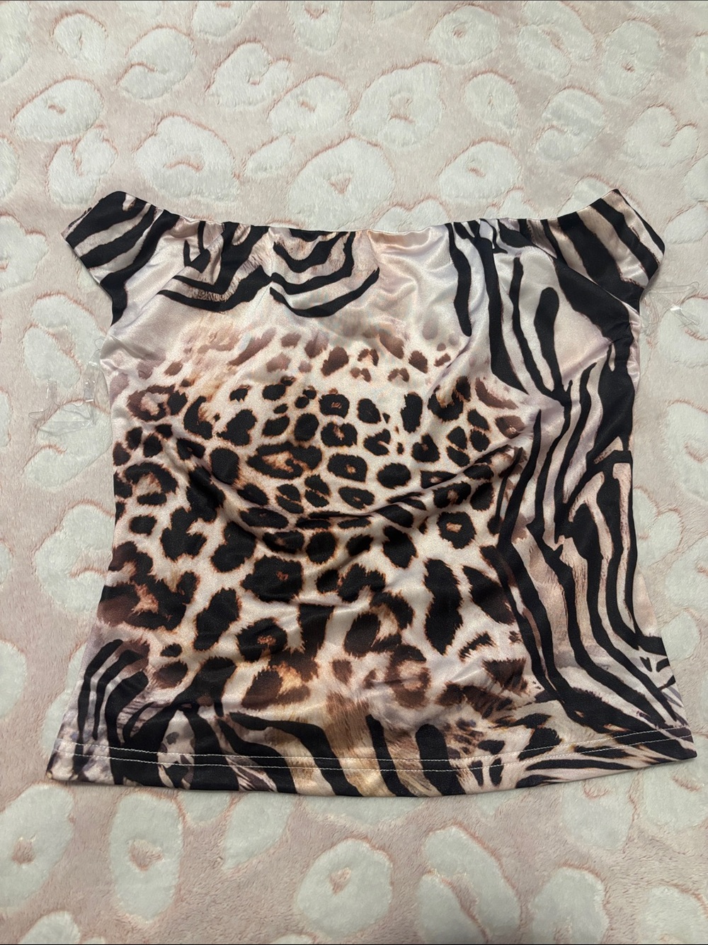 Off-Shoulder Animal Print Satin Top